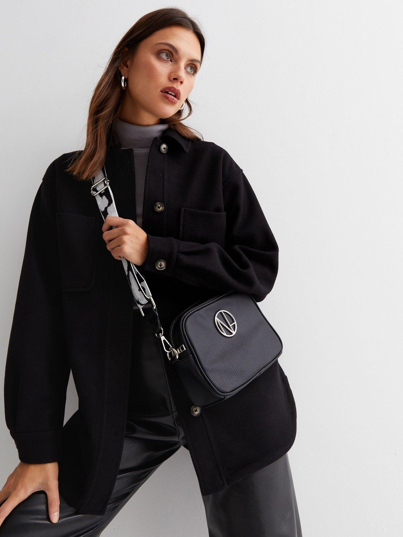 New Look Black Leather-Look Logo Webbed Cross Body Bag | very.co.uk