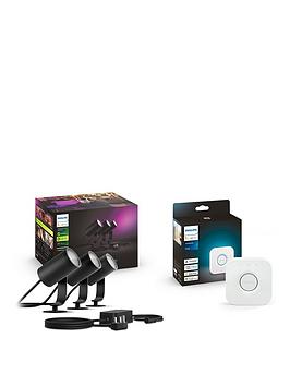 Product photograph of Philips Hue Hue Lily White And Colour Ambiance Outdoor Smart Spotlight Base Kit With Hue Bridge from very.co.uk