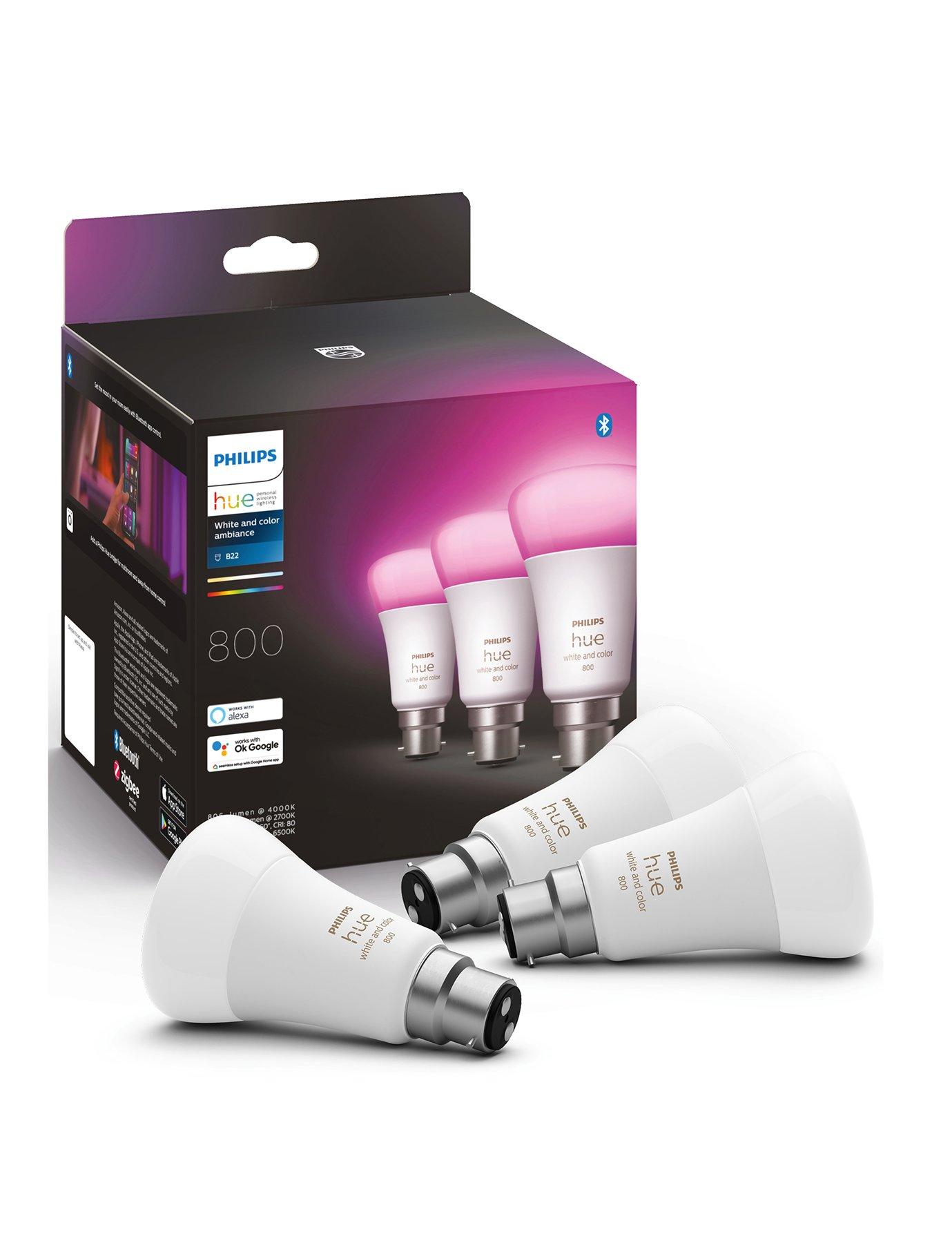 Image of Philips Hue Hue White  &  Colour Ambiance Smart Bulb 3 Pack LED 6.5W B22