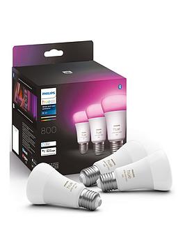 Product photograph of Philips Hue Hue White Amp Colour Ambiance Smart Bulb 3 Pack Led 6 5w E27 from very.co.uk