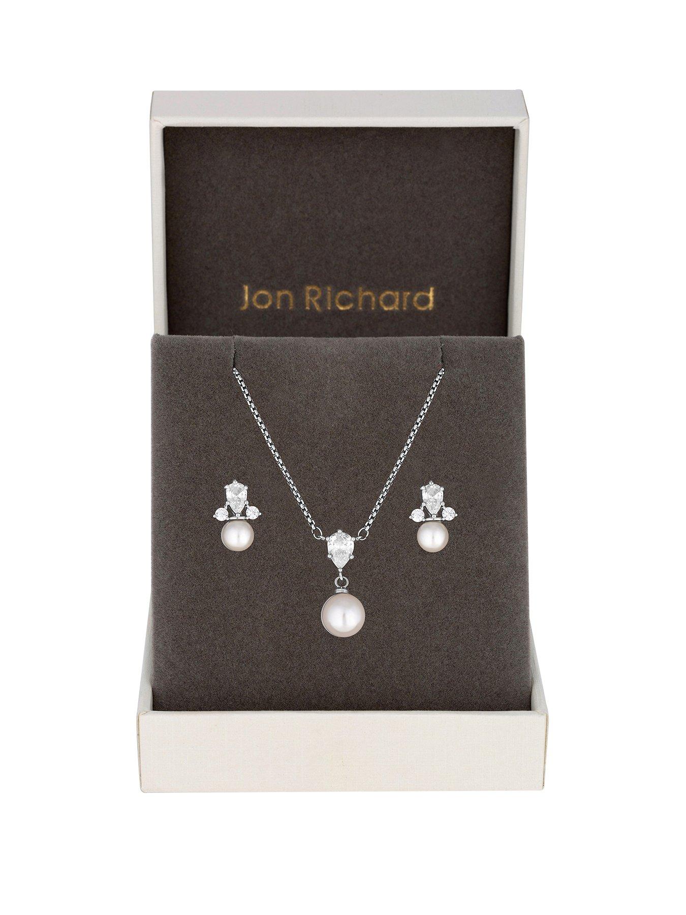 Product photograph of Jon Richard Rhodium Plated And Pearl Set - Gift Boxed from very.co.uk