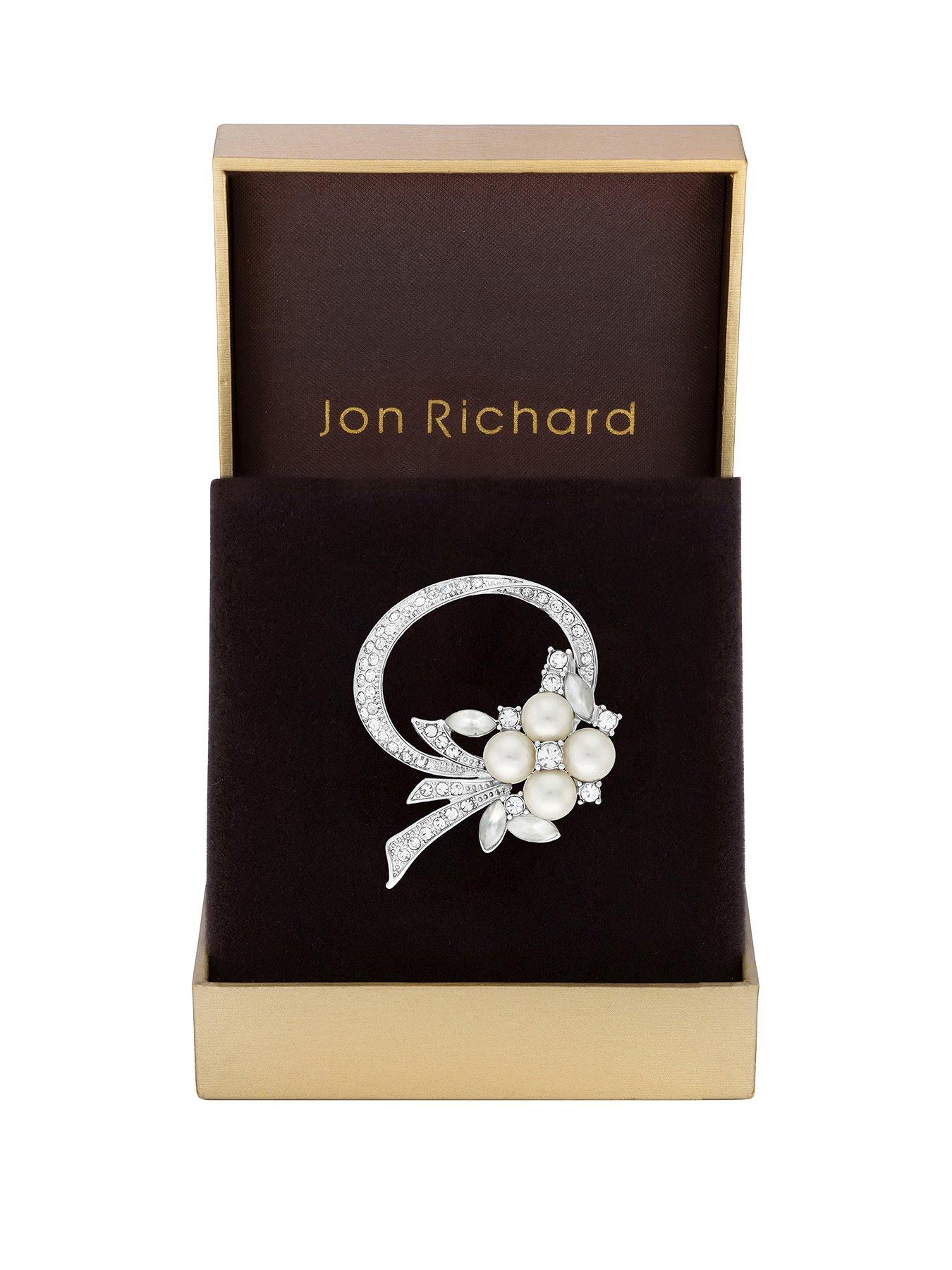 Product photograph of Jon Richard Rhodium Plated Open Bouquet Pearl And Crystal Brooch - Gift Boxed from very.co.uk