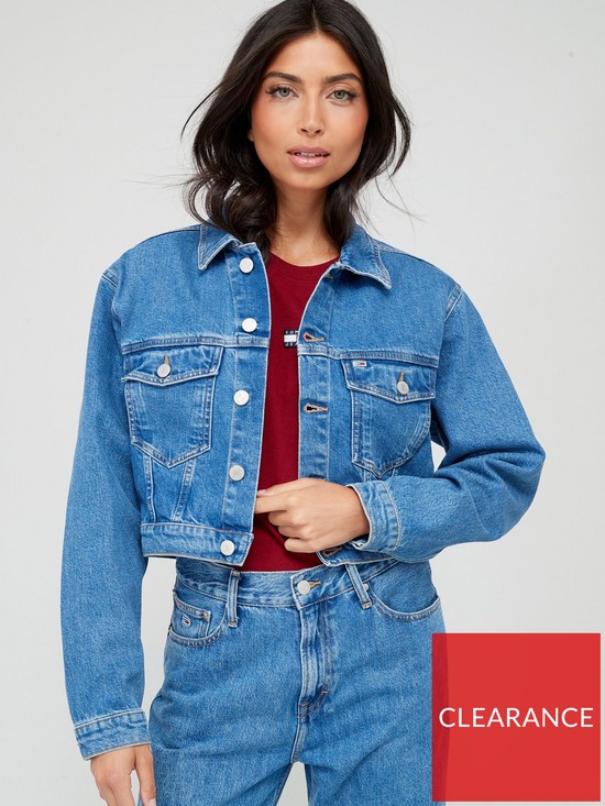 front image of tommy-jeans-cropped-logo-back-denim-jacket-blue