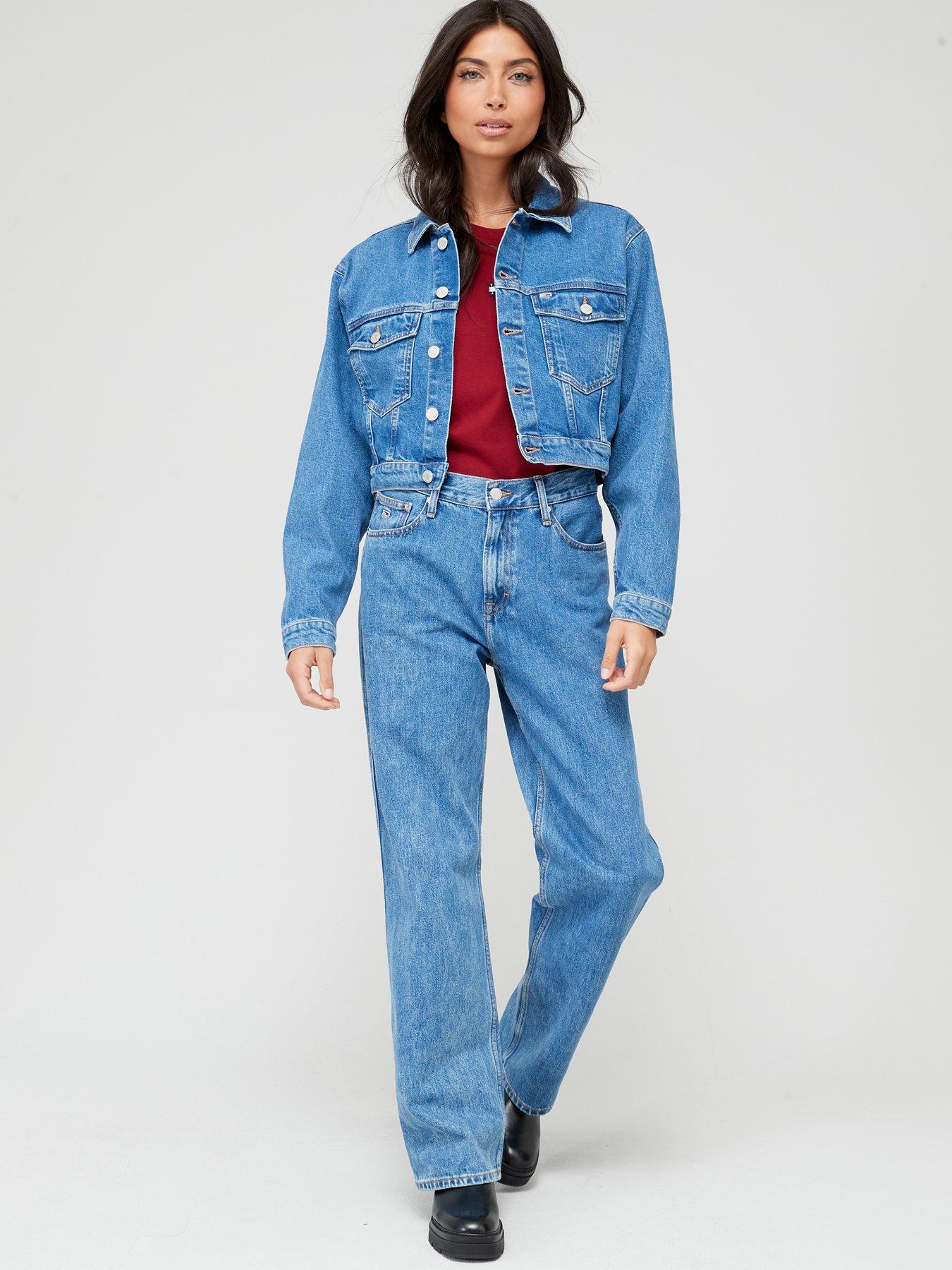 Cropped Logo Back Denim Jacket Blue