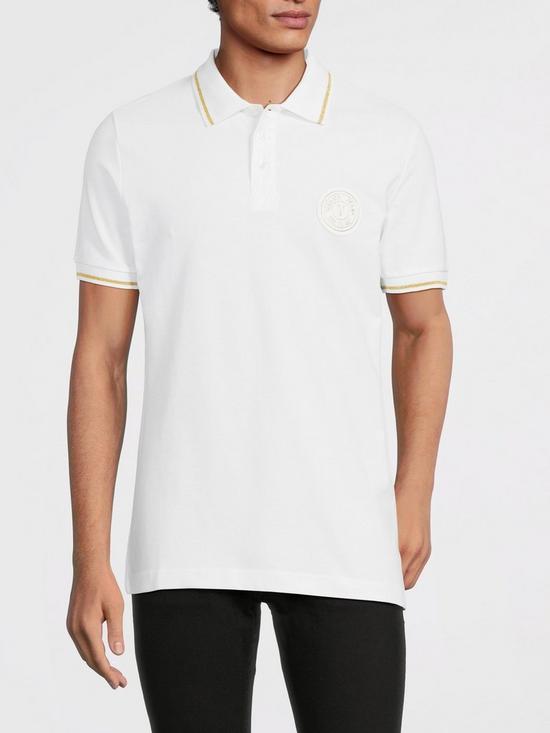 front image of versace-jeans-couture-patch-logo-polo-shirt-white