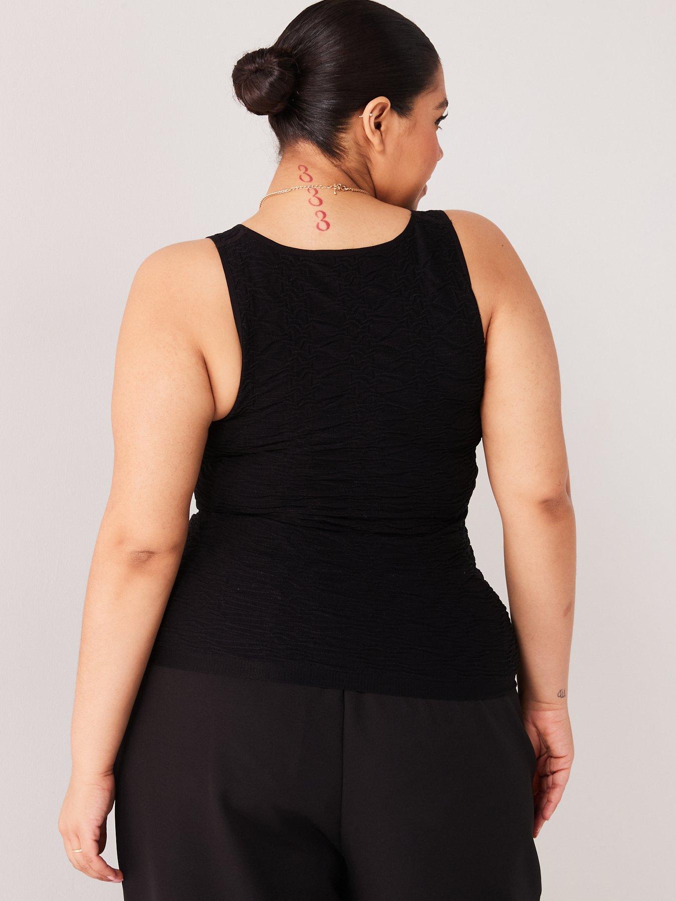 V by Very Curve Seamless Fitted Square Neck Textured Vest - Black