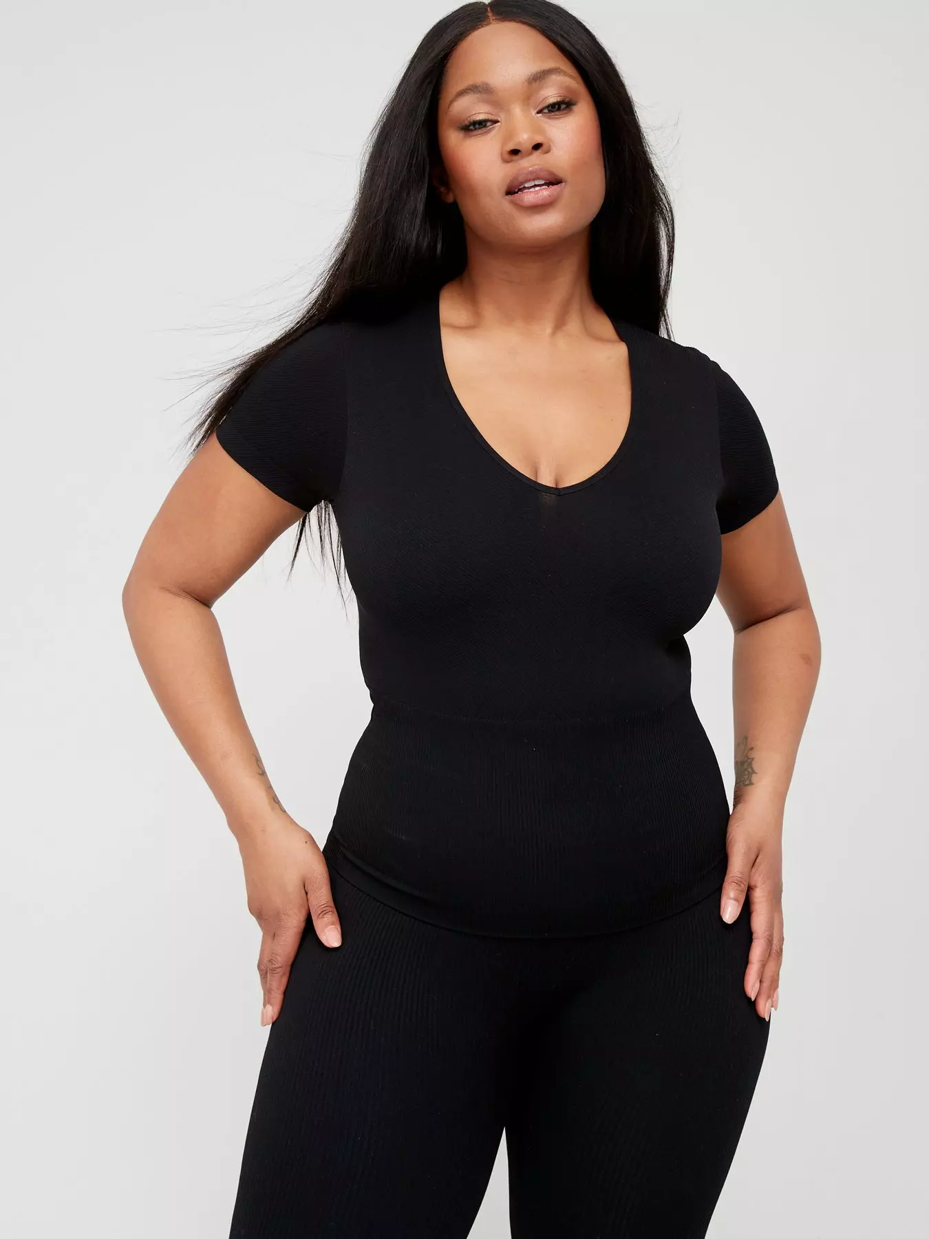 V by Very Asymmetric Sheer Long Sleeve Top - Black