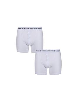 Jeff Banks Classic 2 Pack Of Button Fly Boxers - White, White, Size S, Men