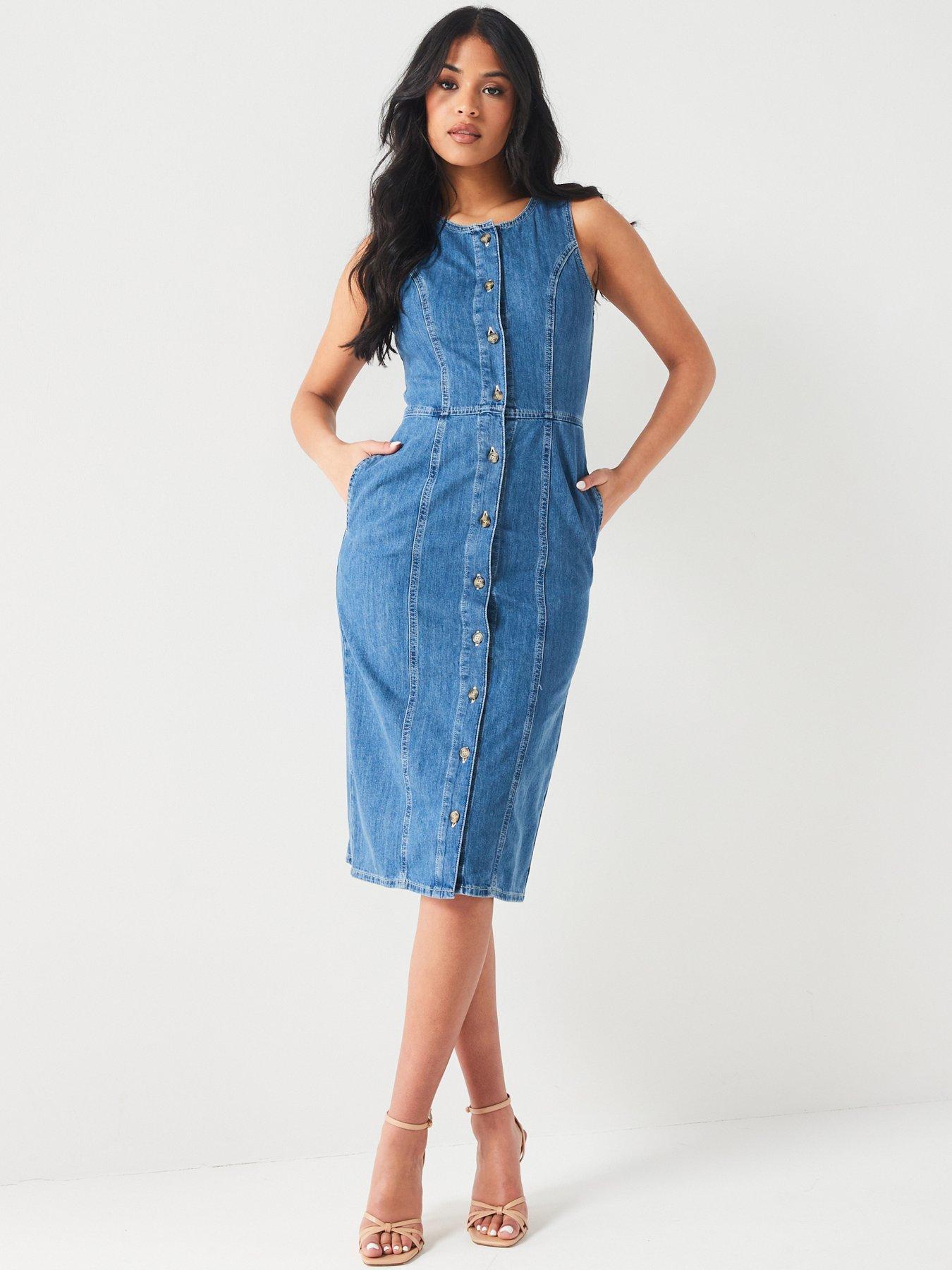 Denim midi hot sale dress sleeveless