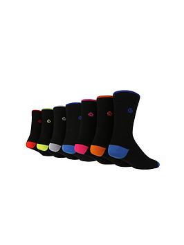 jeff banks 7 pack of embroidered socks with heel & toe cap - black