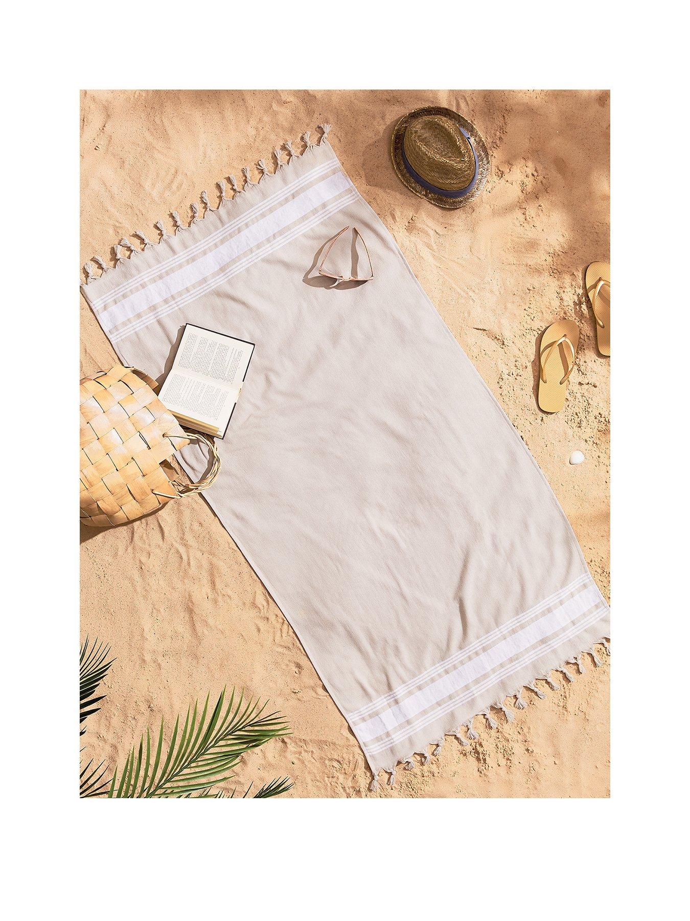 Product photograph of Catherine Lansfield Hammam Beach Towel- Natural from very.co.uk