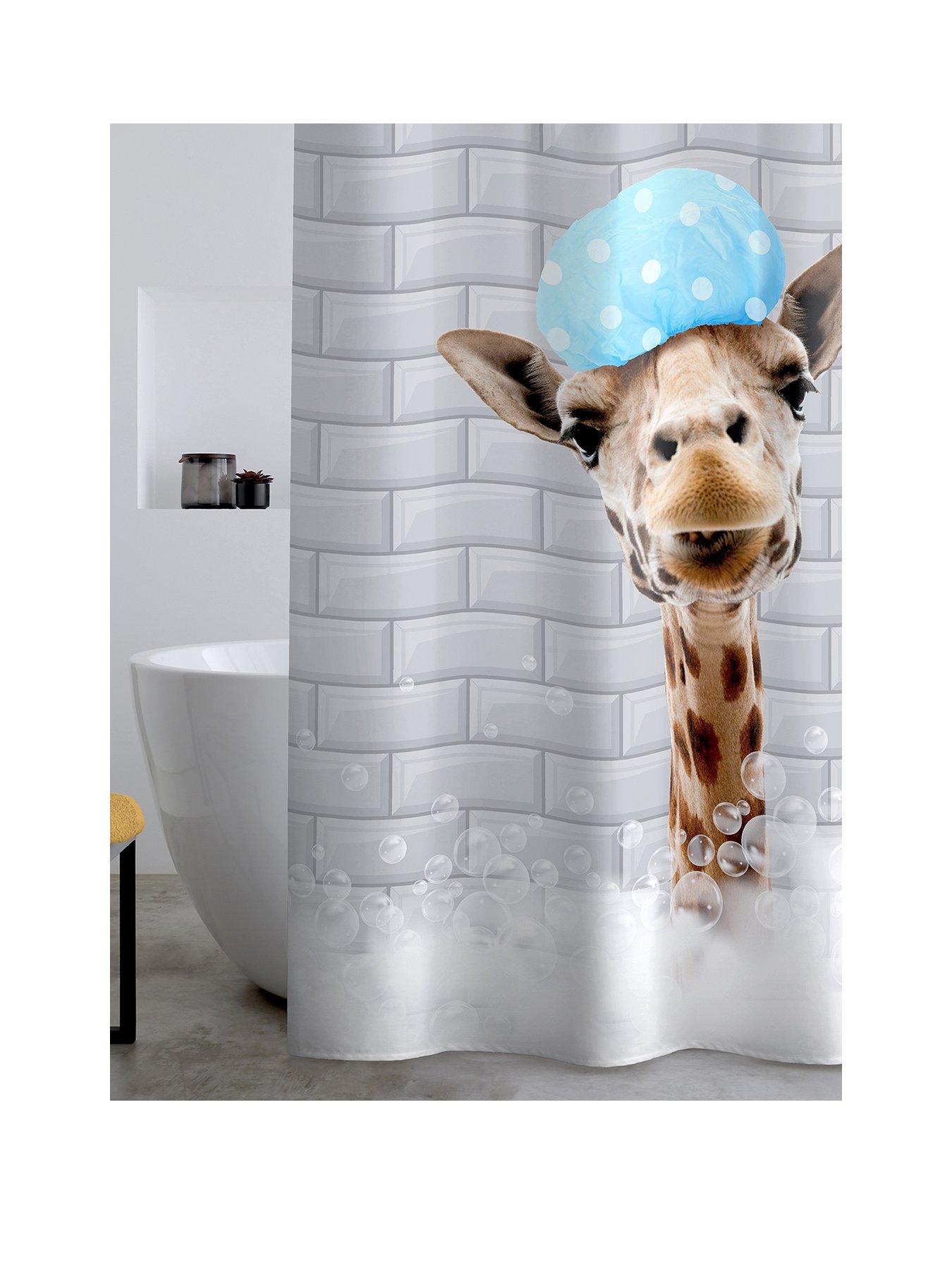 Product photograph of Catherine Lansfield Bubble Bath Giraffe Shower Curtain from very.co.uk