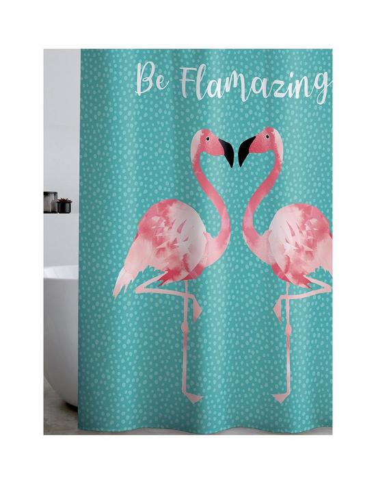 front image of catherine-lansfield-flamingo-shower-curtain