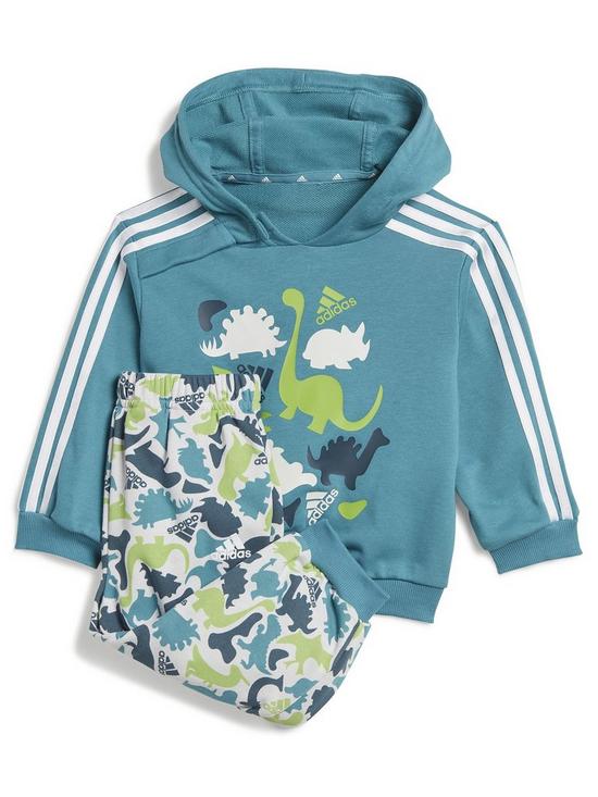 front image of adidas-sportswear-infant-printed-2-piece-hoodie-and-joggers-set-navy