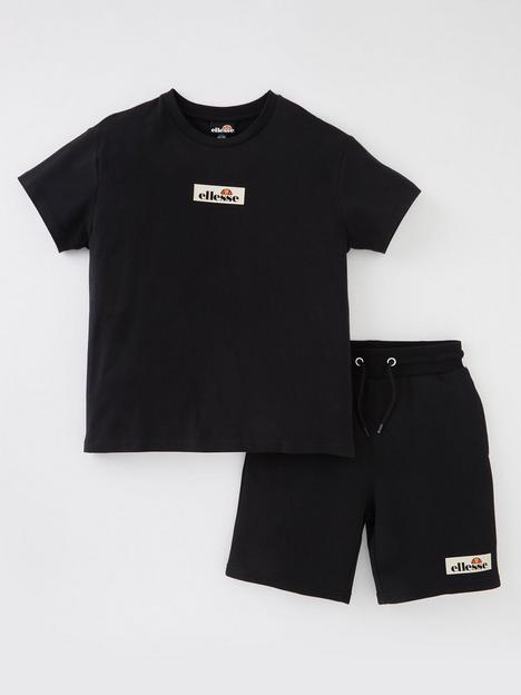 ellesse-boys-idrica-t-shirt-and-short-set-junior-black
