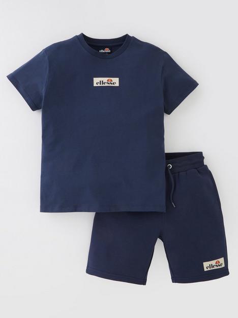ellesse-boys-idrica-t-shirt-and-short-set-junior-navy