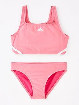 adidas junior girls 3 stripe bikini - pink