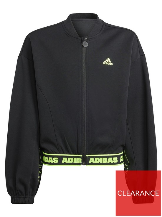 front image of adidas-sportswear-junior-girls-dance-crop-bomber-black