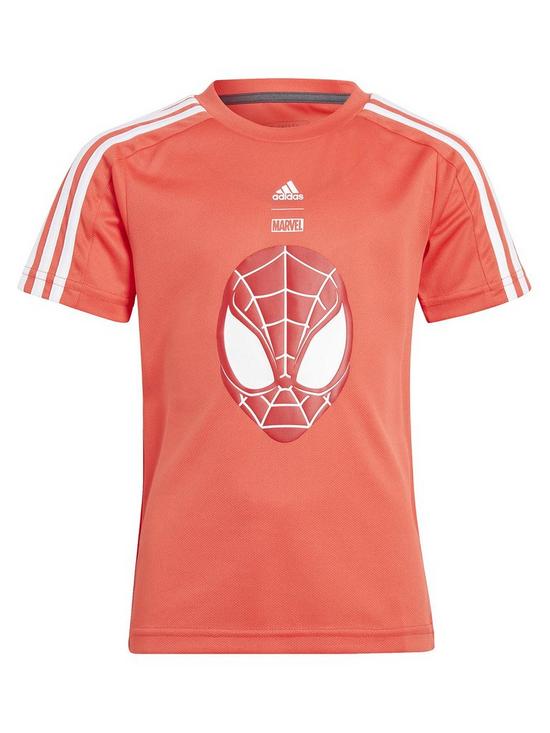 front image of adidas-sportswear-younger-boys-disney-spiderman-tee-red