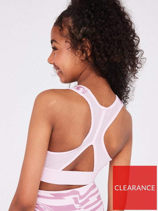 stillFront image of adidas-junior-girls-train-icons-printed-bra-medium-support-pink