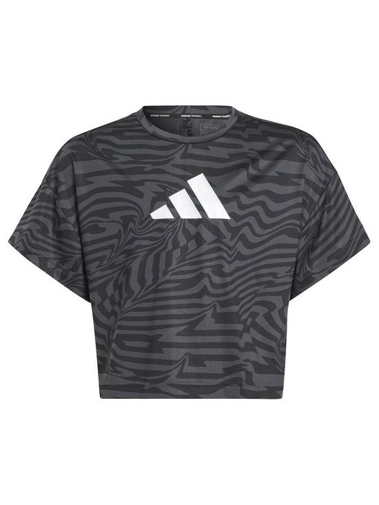 front image of adidas-junior-girls-train-icons-printed-tee-black