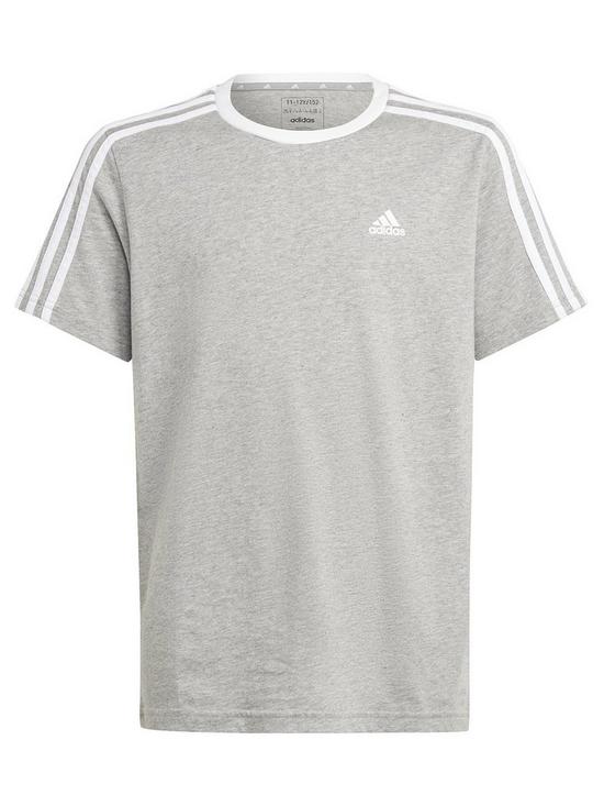 front image of adidas-sportswear-essentials-junior-girls-3-stripe-boyfriend-t-shirt-grey