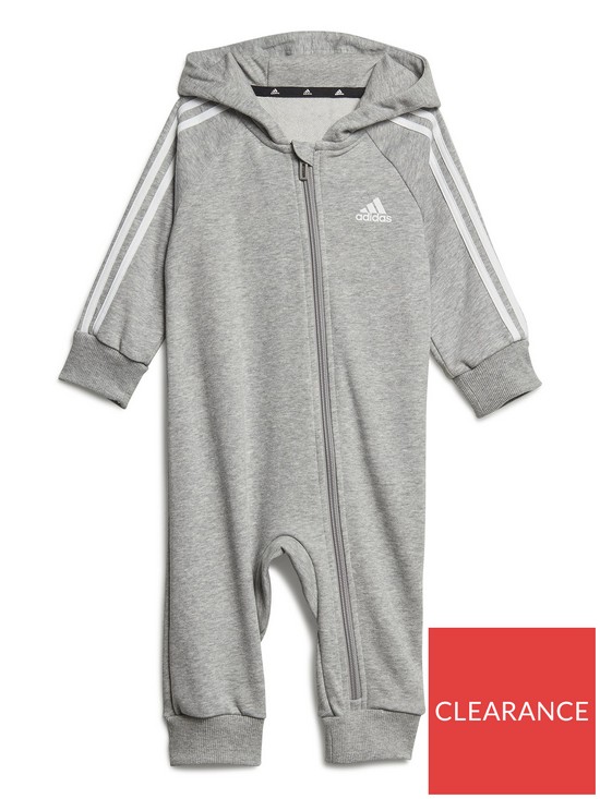 front image of adidas-sportswear-infant-3-stripe-all-in-one-grey