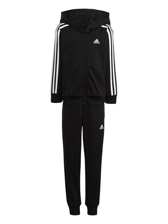 front image of adidas-sportswear-kids-essentials-tracksuit-blackwhite