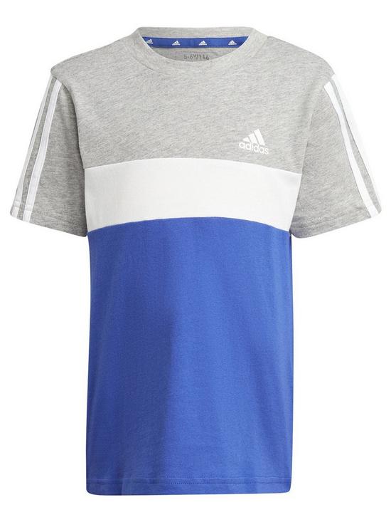 front image of adidas-sportswear-younger-3-stripe-tiberio-tee-blue