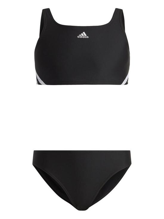 front image of adidas-junior-girls-3-stripe-bikini-black