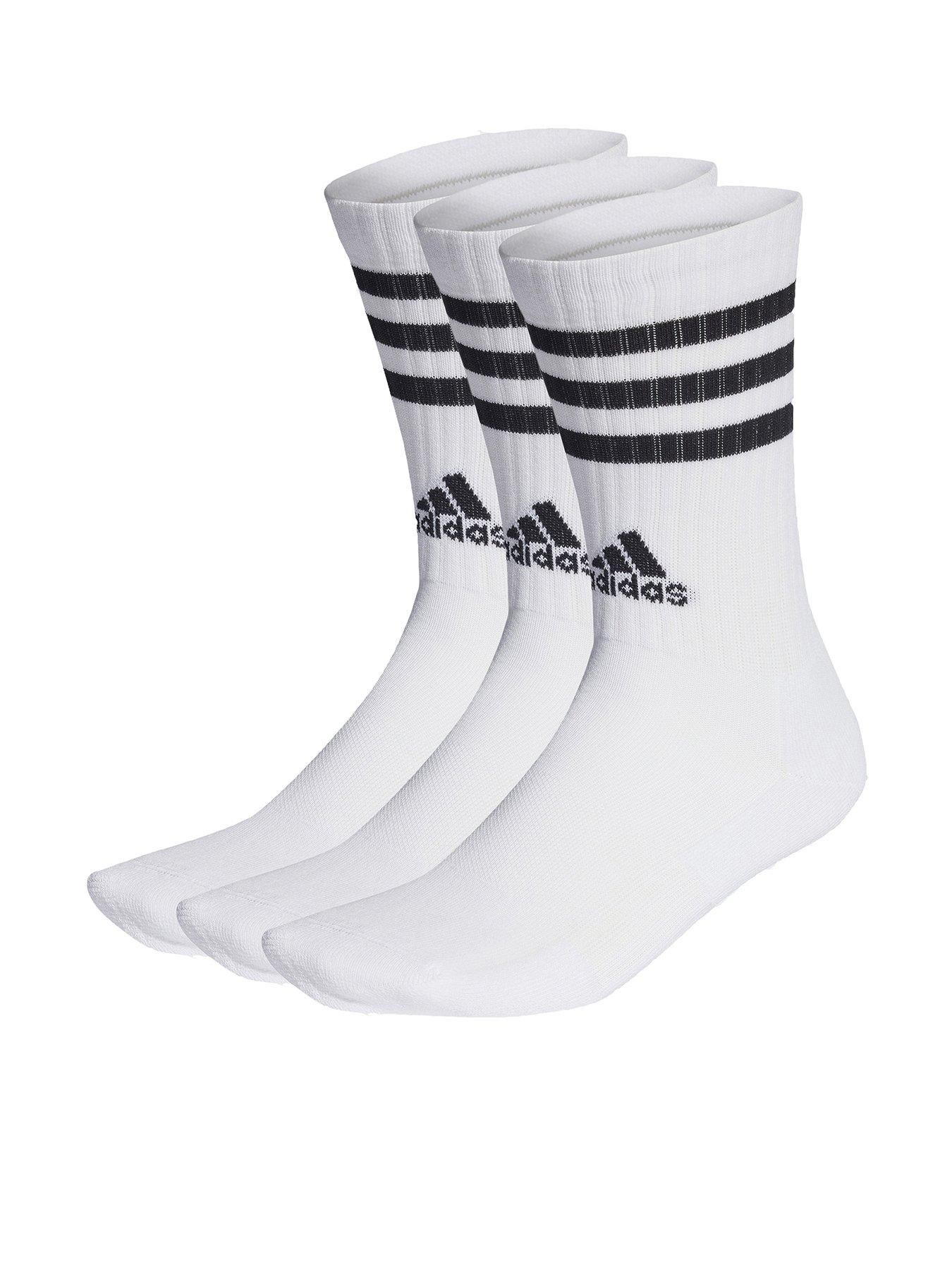 adidas Unisex 3 Pack Cushioned 3 Stripe Crew Socks - White/Grey | very ...