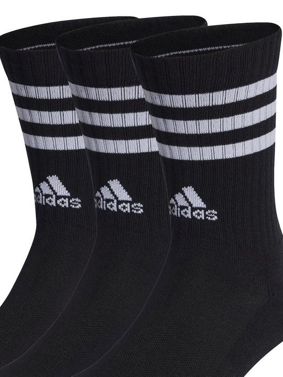 back image of adidas-unisex-3-pack-cushioned-3-stripe-crew-socks-black