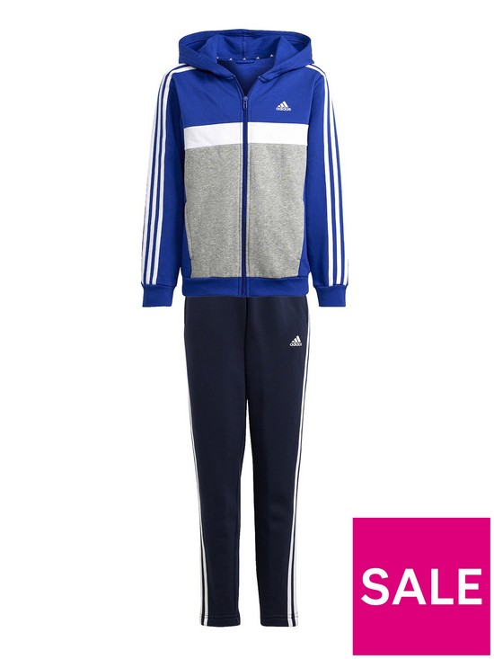 front image of adidas-sportswear-junior-3-stripe-tiberio-tracksuit-blue
