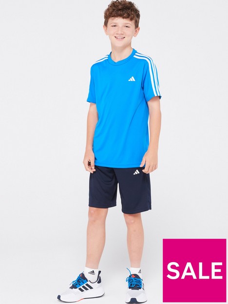 adidas-junior-train-essentials-3-stripe-short-amp-tee-set-blue