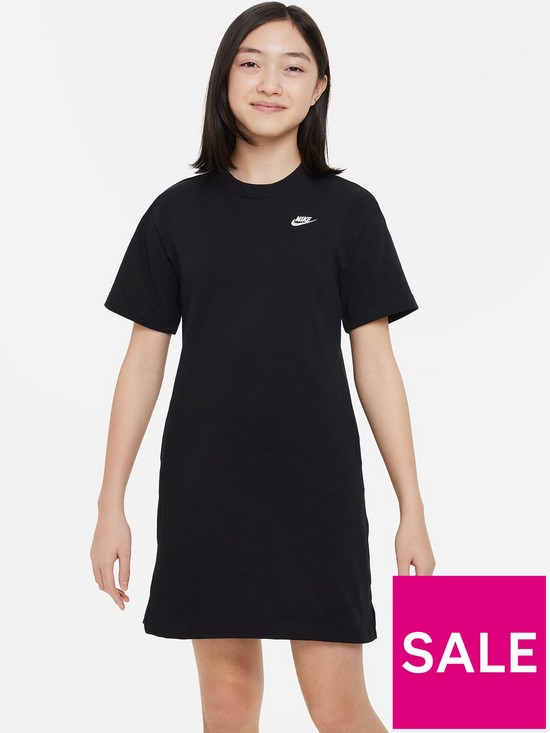 front image of nike-older-girls-sportswear-t-shirt-dress-black