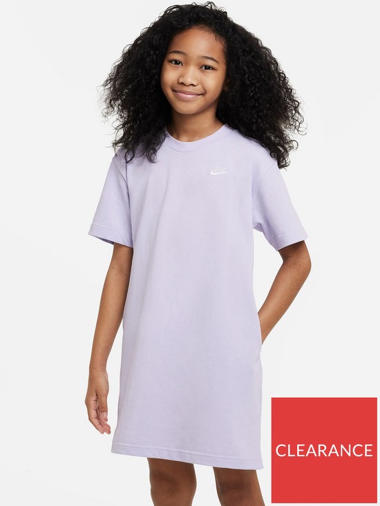 front image of nike-older-girls-sportswear-t-shirt-dress-light-purple