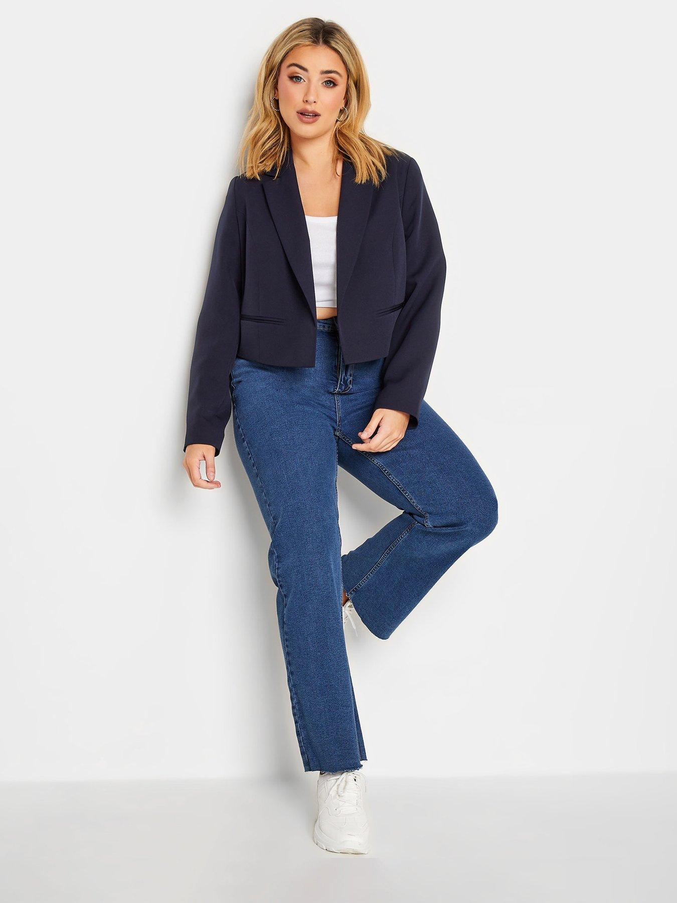 Navy cropped blazer clearance womens