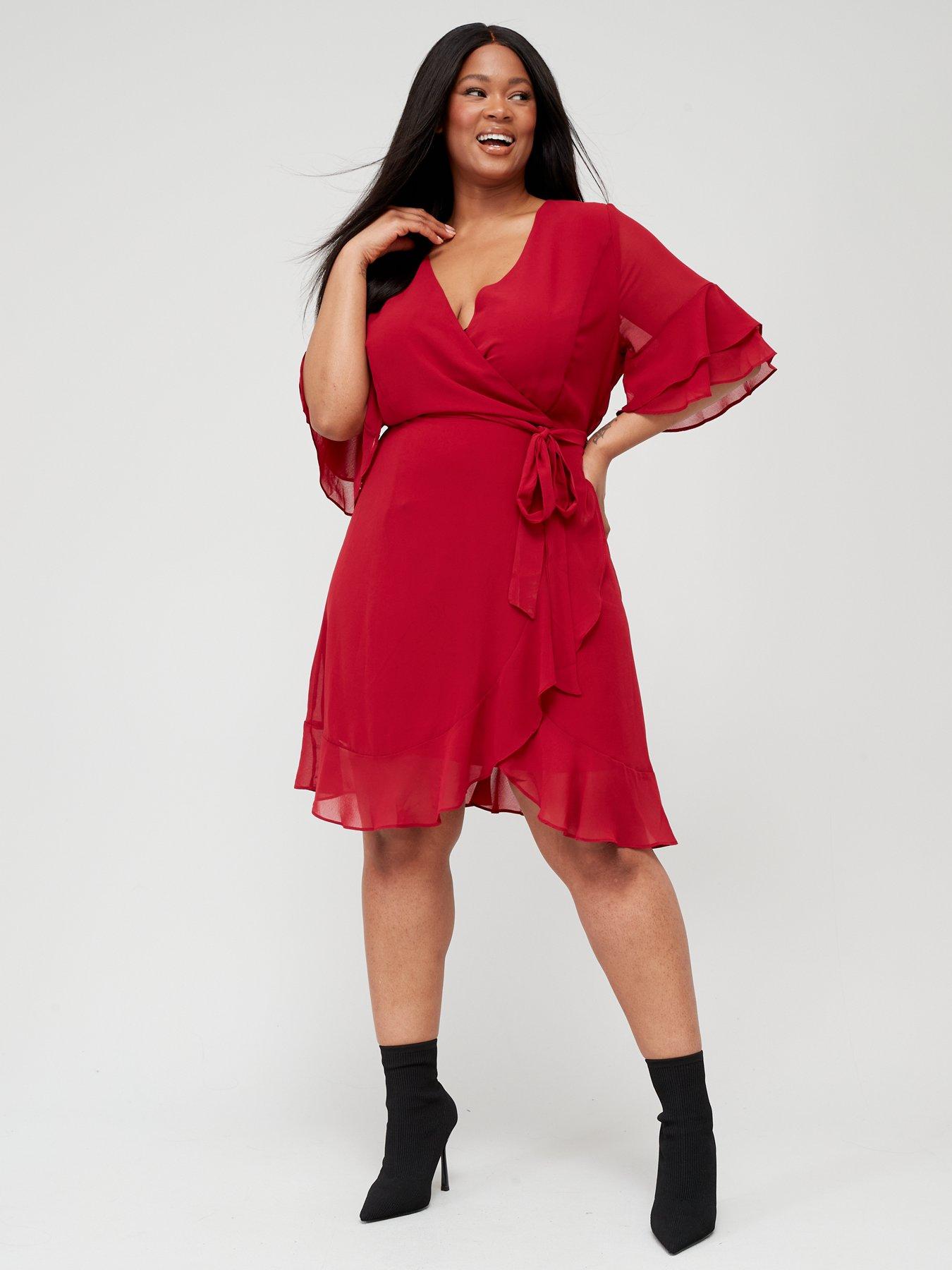 Red wrap hot sale frill dress