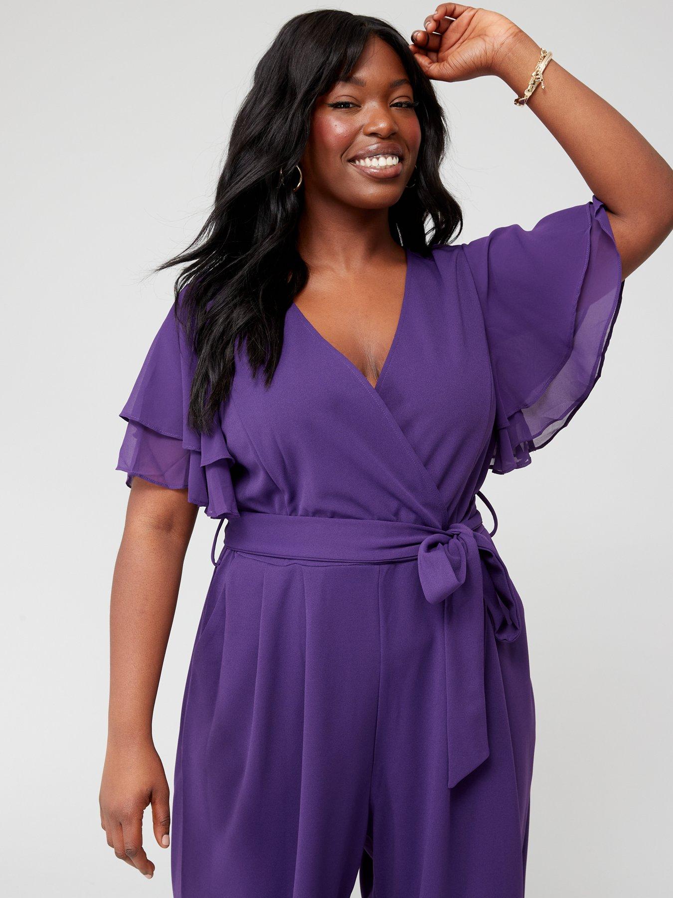 City Chic Flutter Sleeve Jumpsuit Purple Very