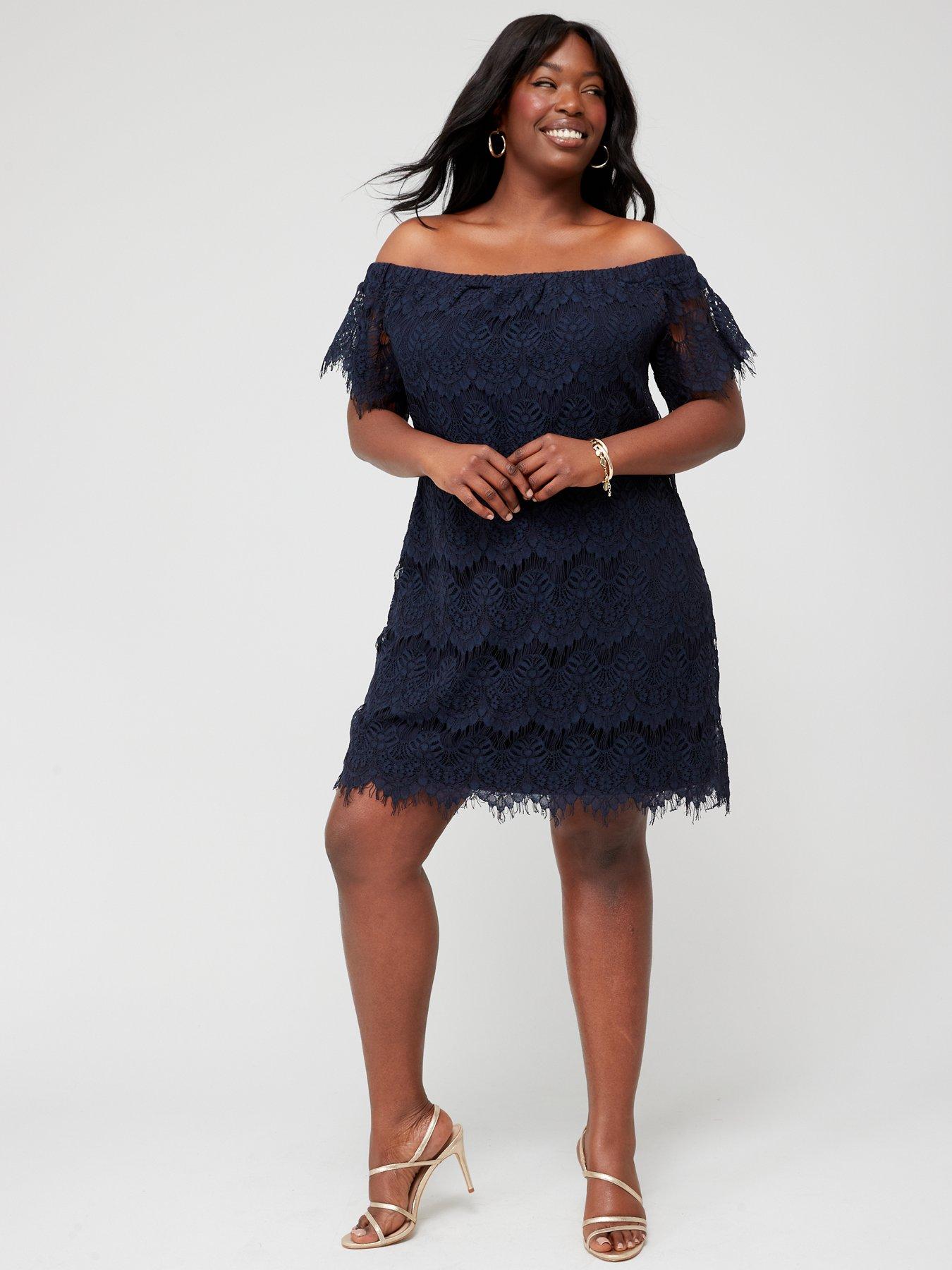 Long navy off the shoulder outlet dress