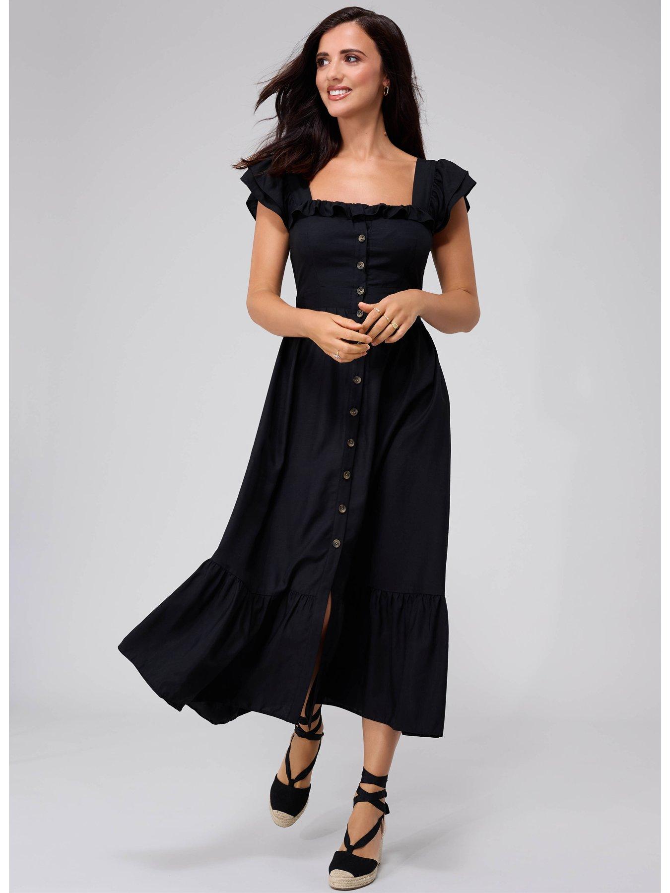 Linen midi button clearance dress