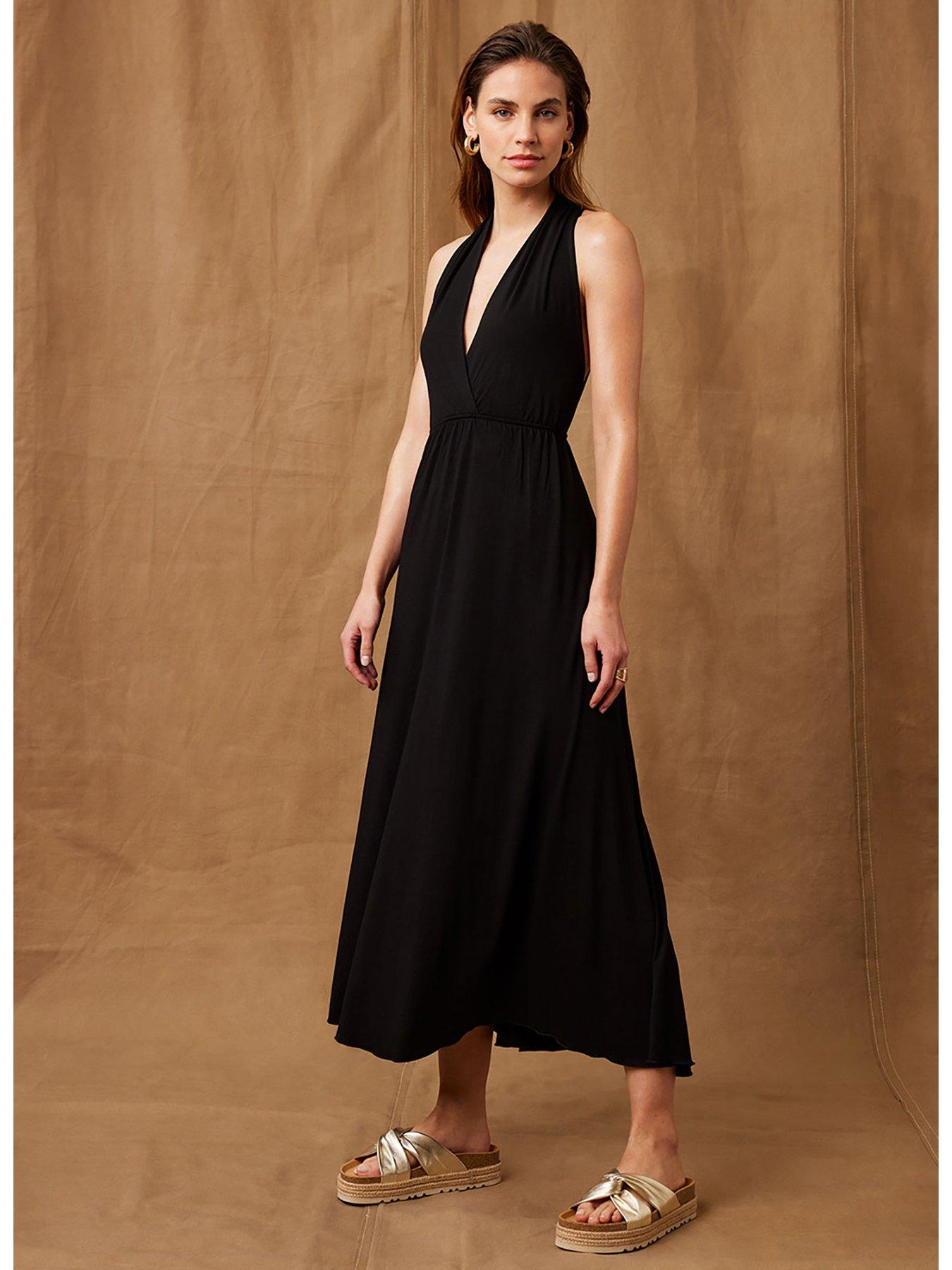 V-Neck Jersey Tea Dress - Black