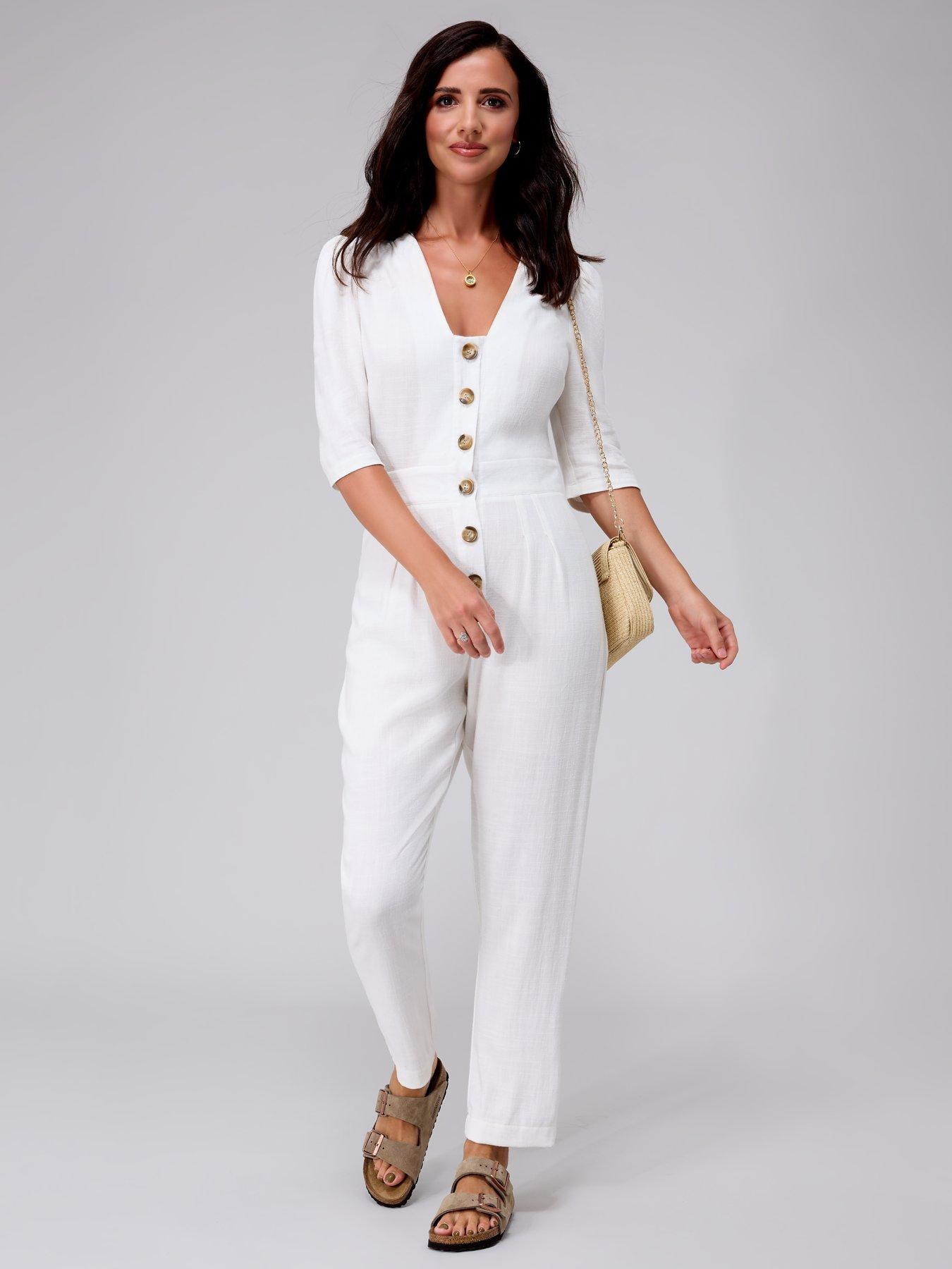 Lucy Mecklenburgh x V by Very Button Through Utility Jumpsuit - Off White