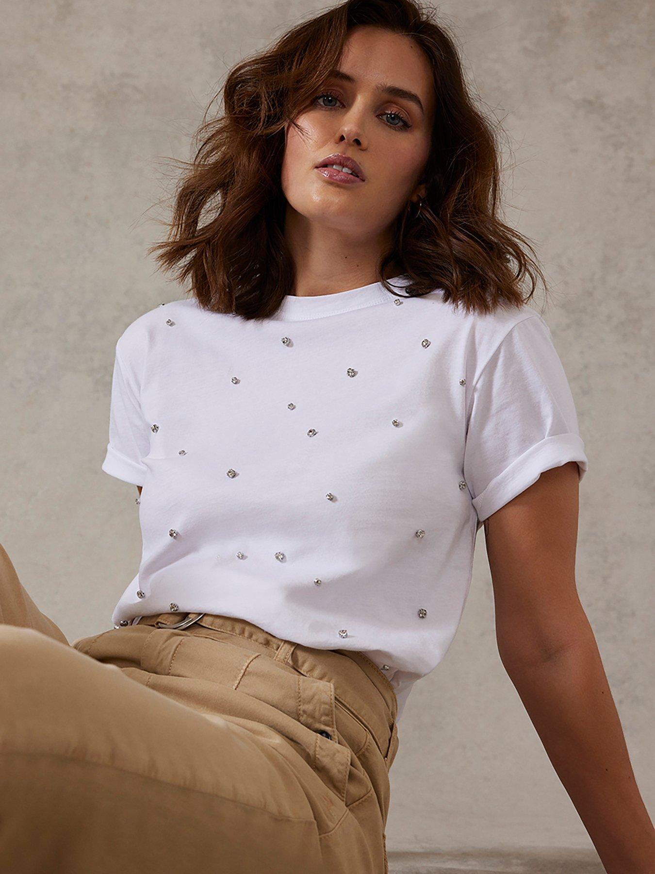 White Diamante Detail Tee