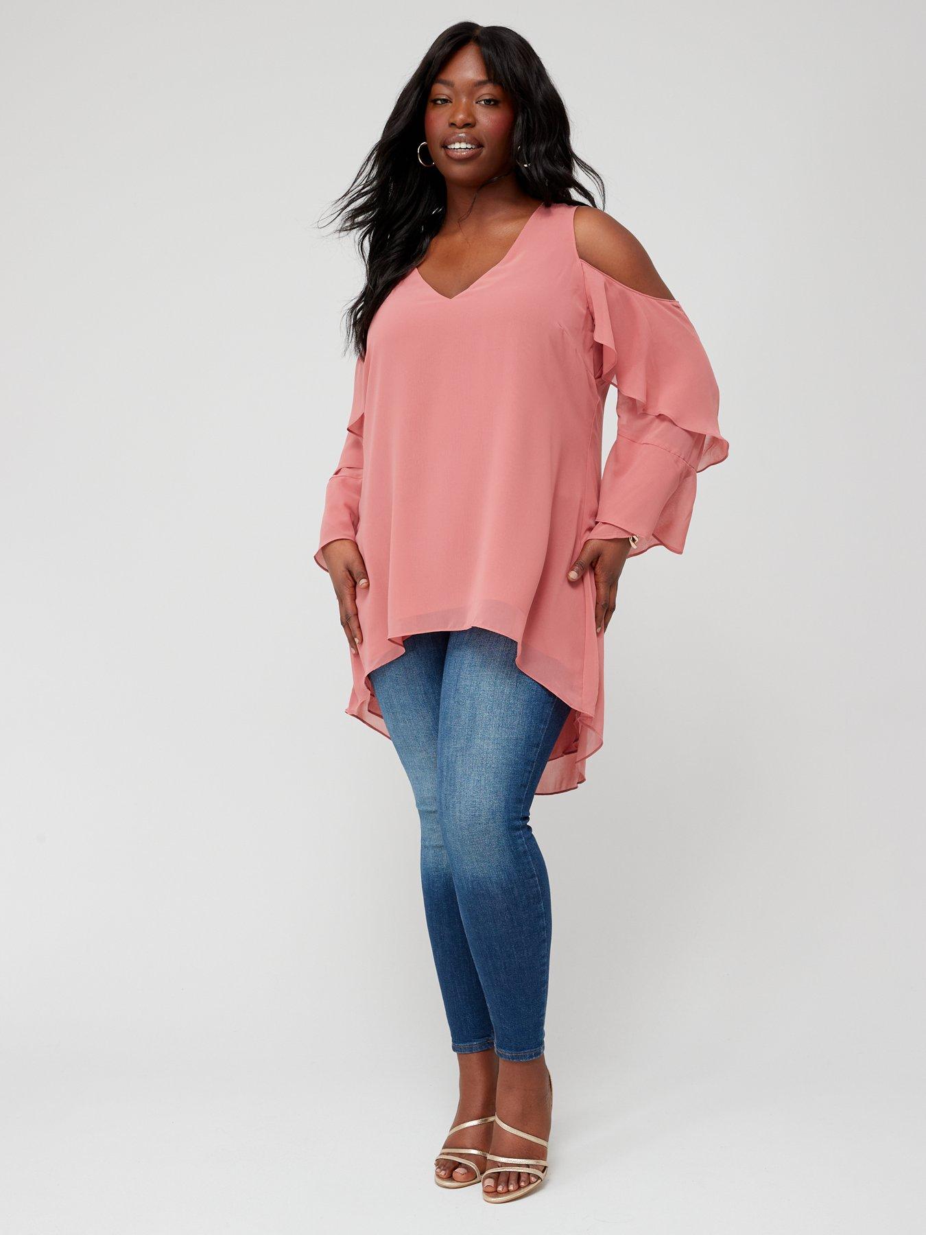 YOURS Plus Size Curve Coral Orange Cold Shoulder T-Shirt