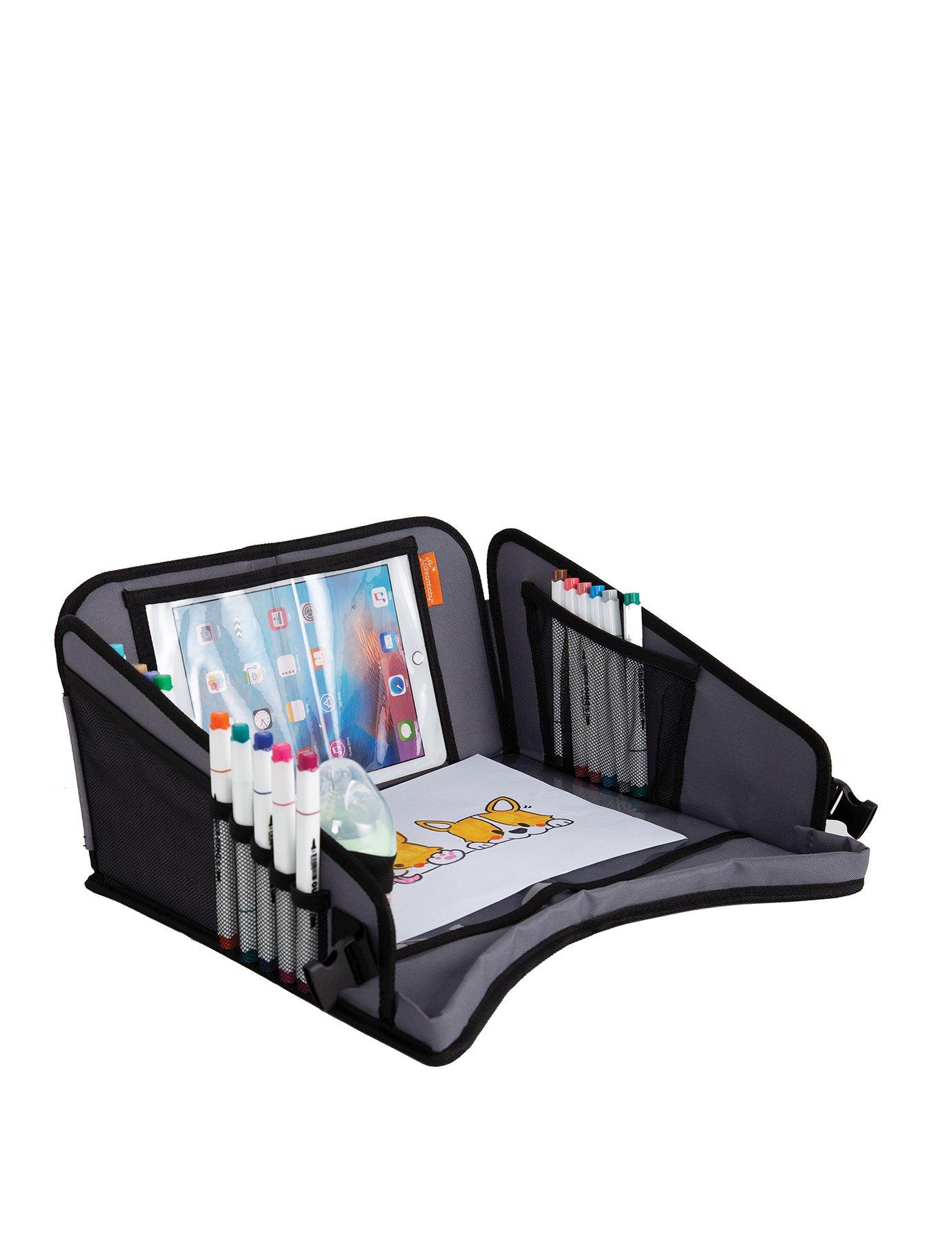 Dreambaby On-the-Go Extra-Large Car Tray Table with Tablet Holder, Storage Pockets  &  Carry Strap - Black