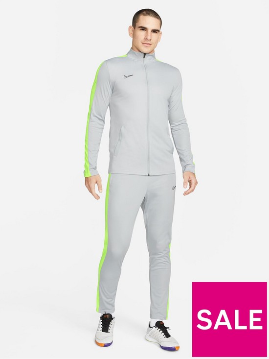 front image of nike-mens-academy-23-dry-fit-tracksuit-silver