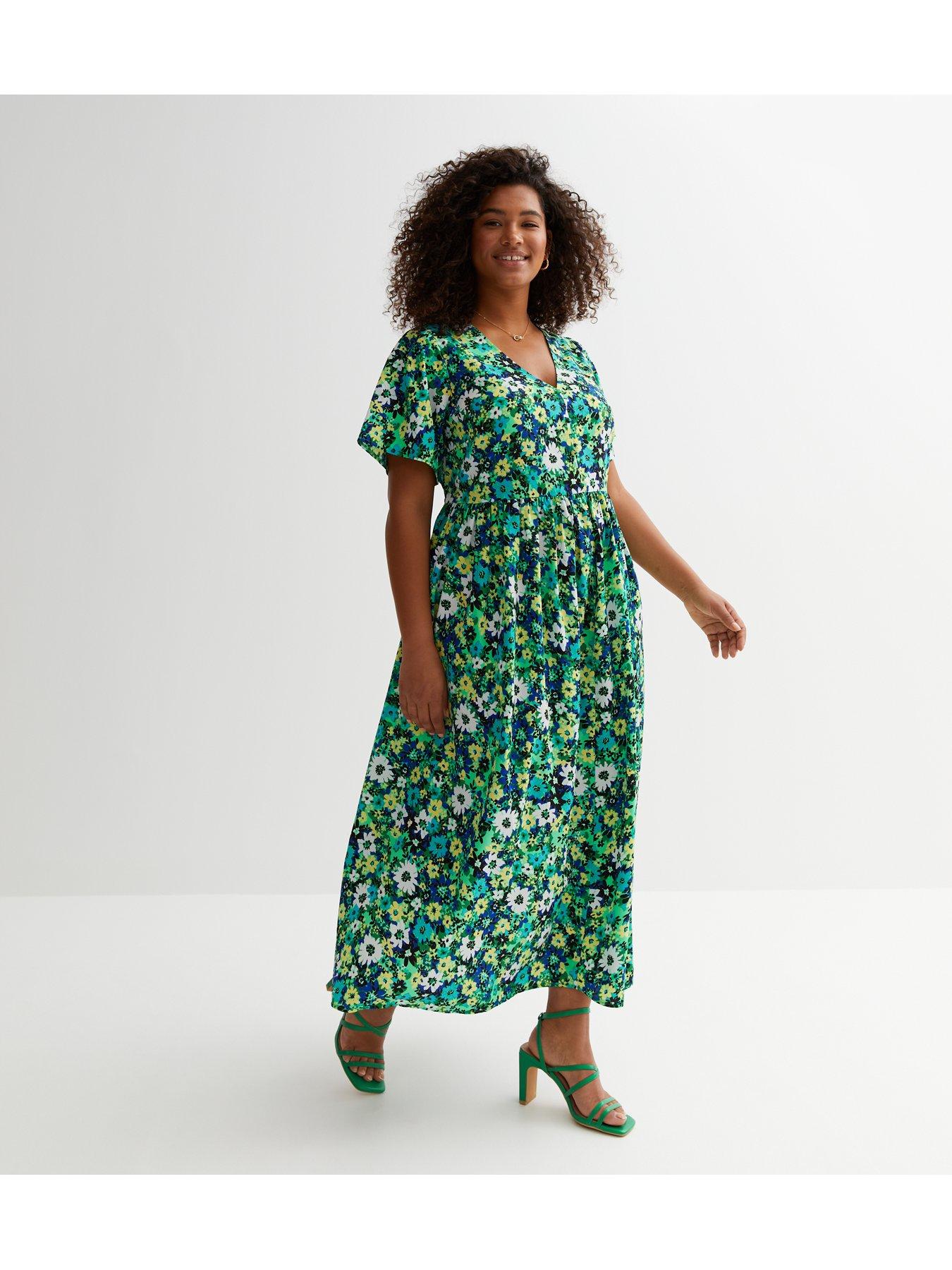 Floral button outlet front midi dress