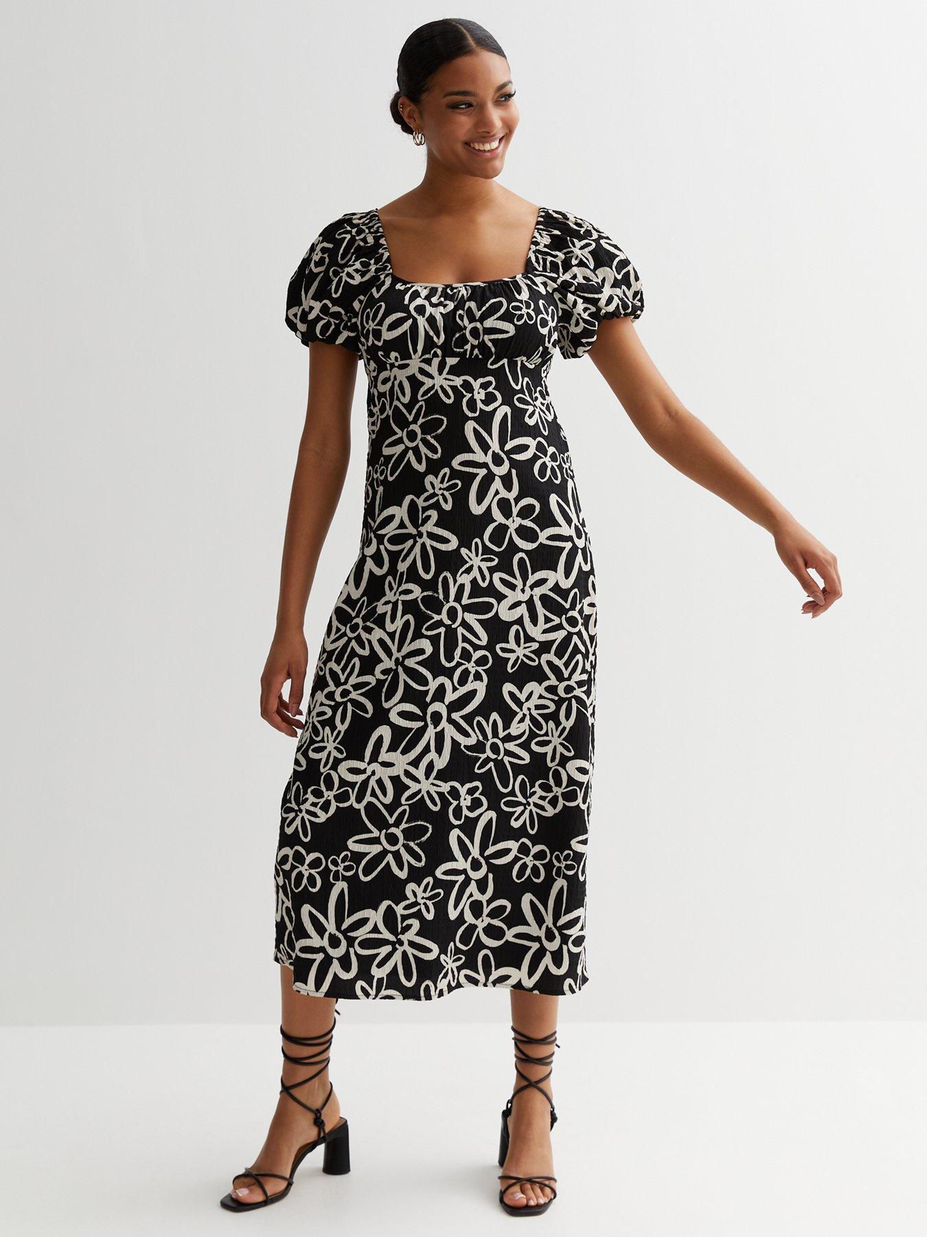 New look black floral midi clearance dress