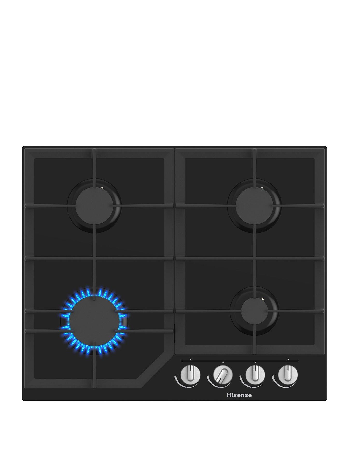 Product photograph of Hisense Gg643b 4 Burner Gas Hob In Black Glass Top from very.co.uk